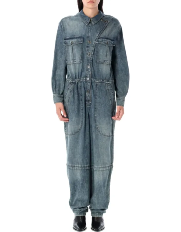 Nadia Washed Denim Utility Jumpsuit