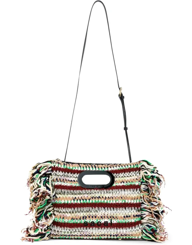 Multi-color Knit Shopper Bag With Fringed Edges