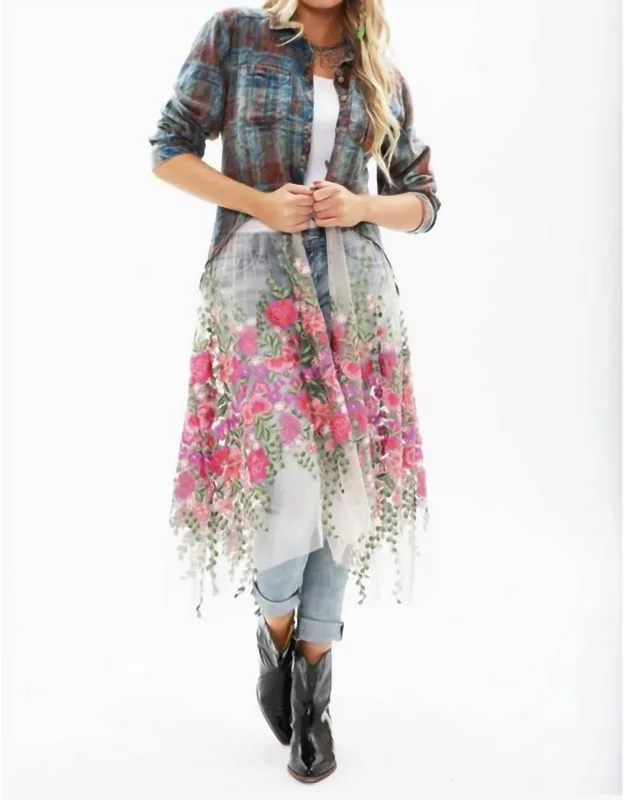 Maxi Shirt Dress In Washed Plaid/floral