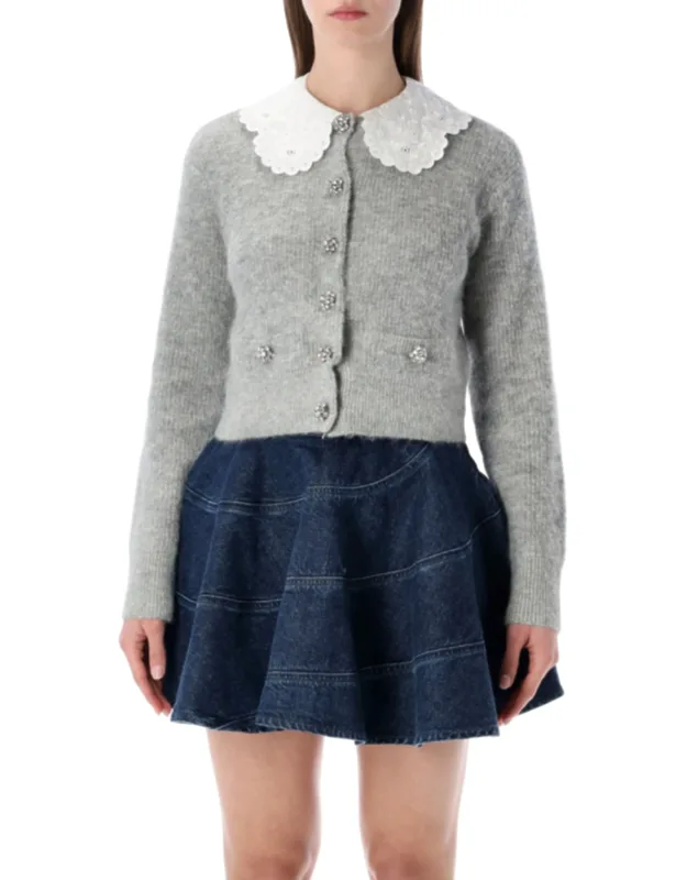 Fluffy Sangallo Collar Button Cardigan