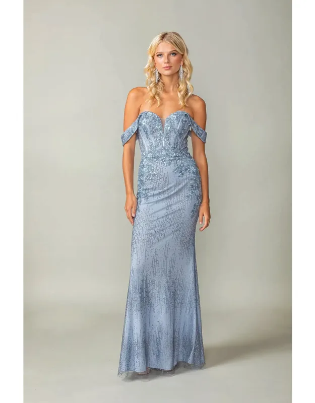 Embellished Off-shoulder Sweetheart Gown With Sequin Overlay And Floor-length Hem