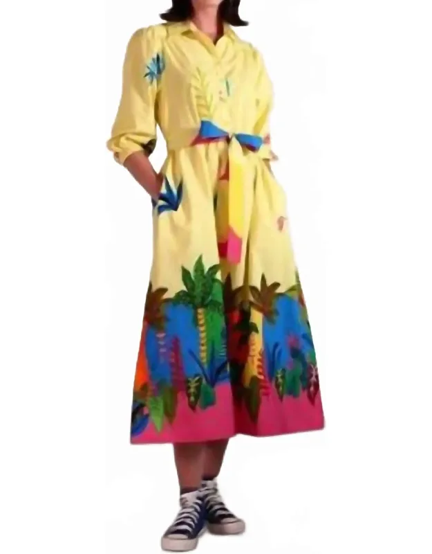 Cotton Poplin Dress In Tropical Patchwork Print