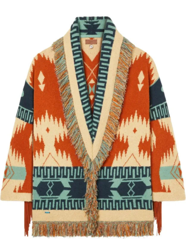 Fringed Geometric Pattern Cardigan