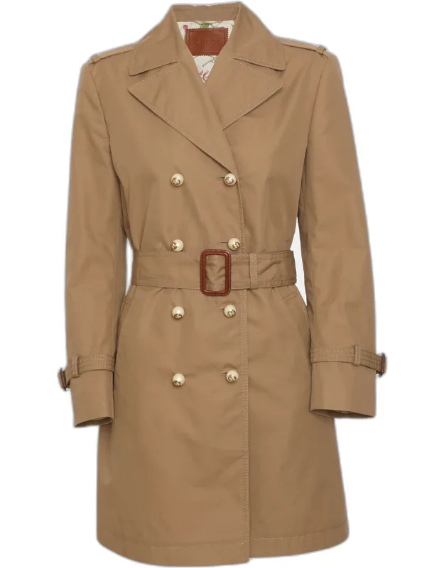 Gabardine Button Detail Belted Coat