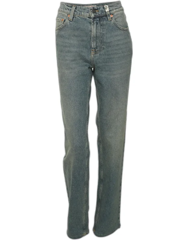 Stone Blue Wash Denim Straight Leg Jeans