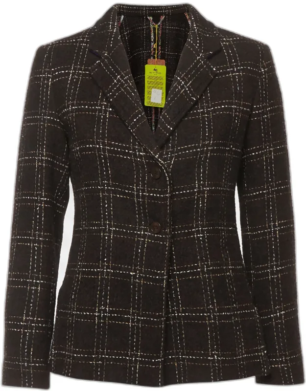 Checked Felt Wool Blend Blazer