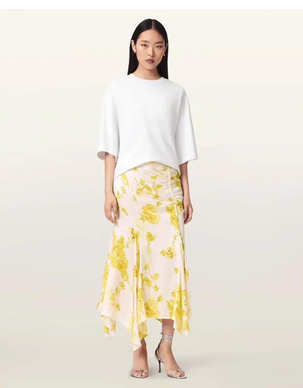 Satin Floral Midi Skirt