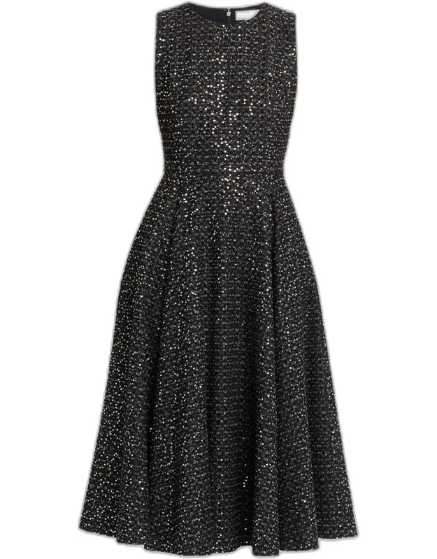 Sleeveless Sequin Cotton Midi Dress