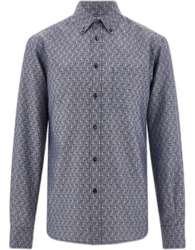 Geometric Cotton Button-down Shirt