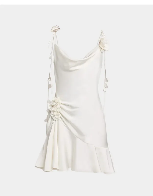 Beaded Flower Satin Mini Dress