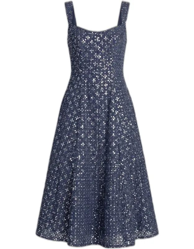 Sleeveless Sequined Denim Midi Dress