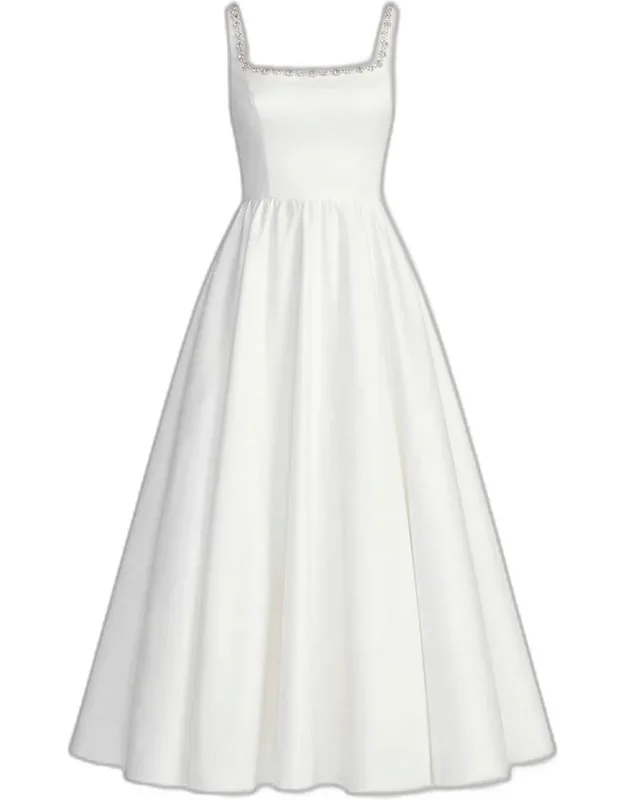 Beaded Satin A-line Midi Dress