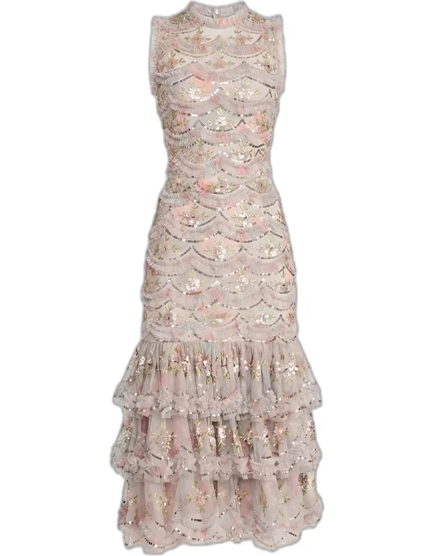 Ruffled Sequined Midi Dress