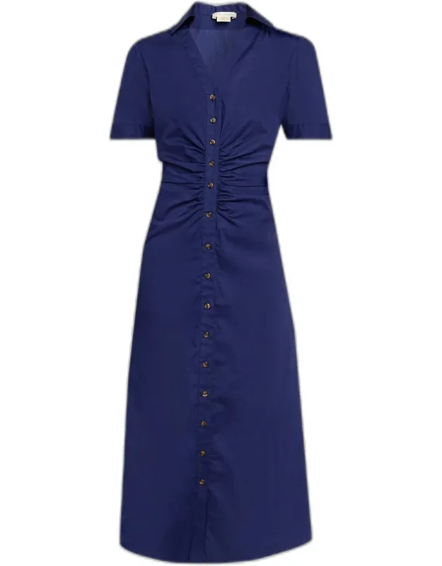 Ruched Stretch Cotton Midi Shirtdress