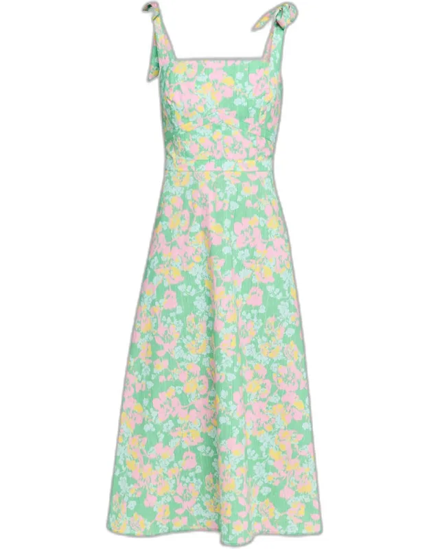 Floral-print Stretch Cotton Midi Dress