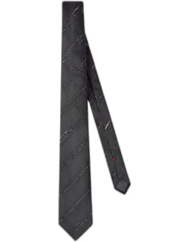 Slubbed Stripe Silk And Cotton Tie