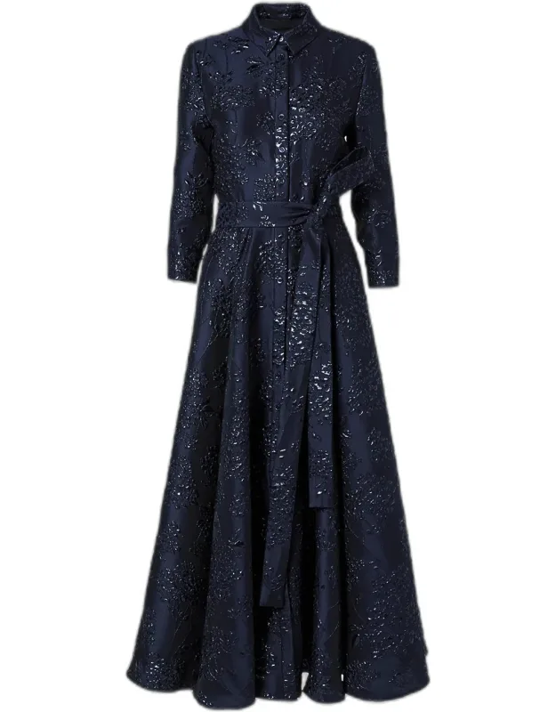 3/4-sleeve Jacquard Midi Shirtdress