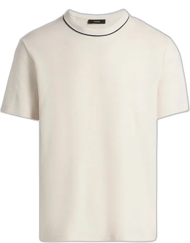 Pima Cotton Pique Tipped Crewneck T-shirt