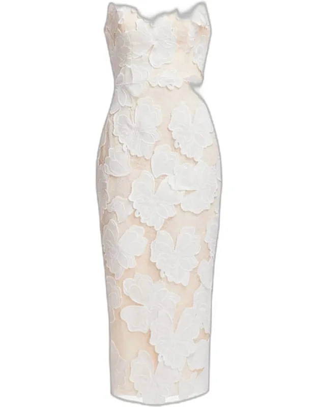Cosette Strapless Floral Lace Midi Sheath Dress