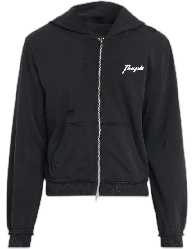 Logo Cotton Distressed Shrunken Hoodie