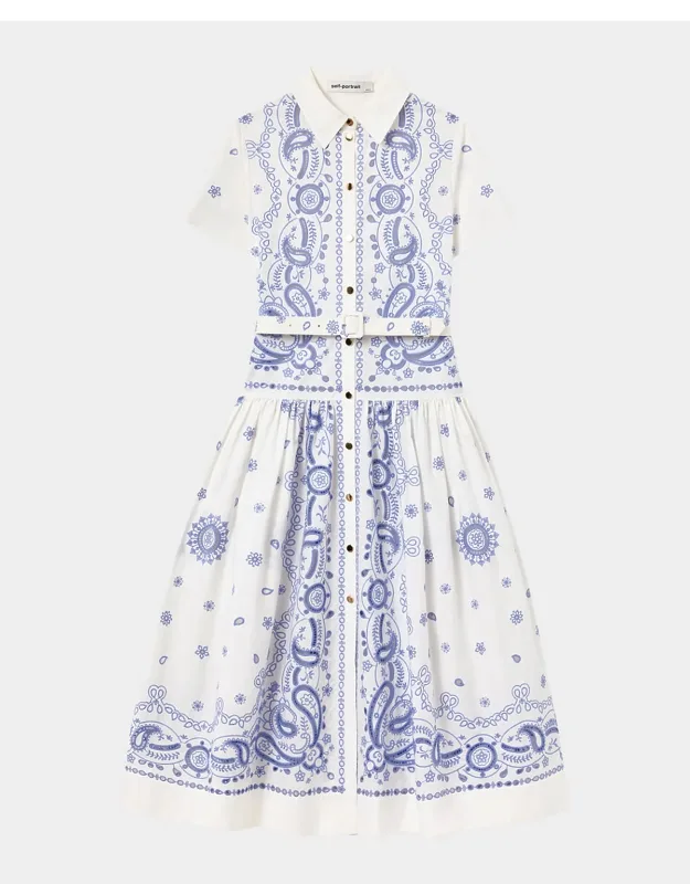 Embroidered Cotton Belted Midi Dress
