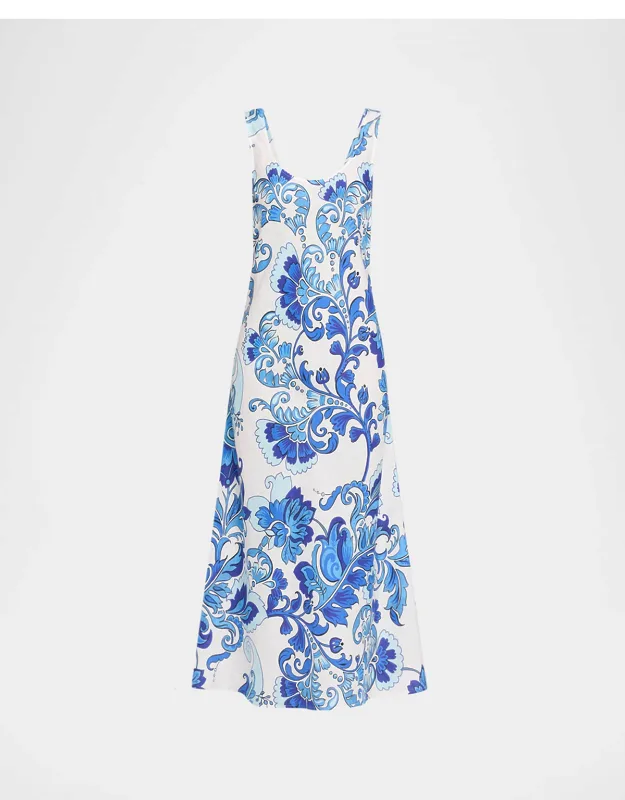 Floral Bias-cut Linen Maxi Dress