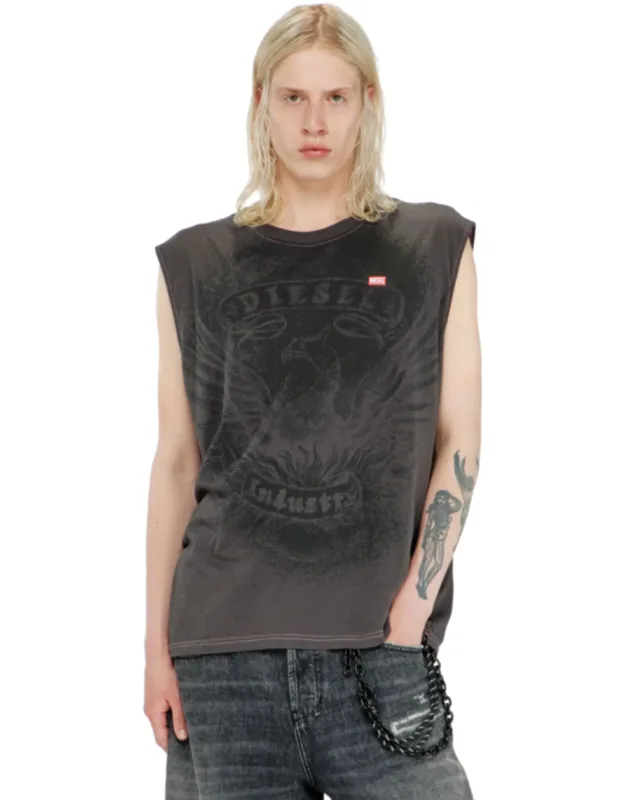 Sleeveless Cotton Top With Tonal Graphic