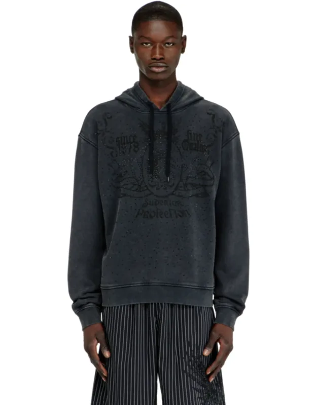 Printed Hoodie With Rhinestone Studs