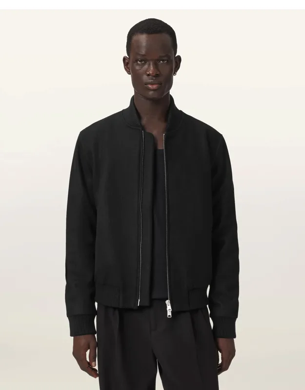 Textured Wool Blend Bomber Jacket