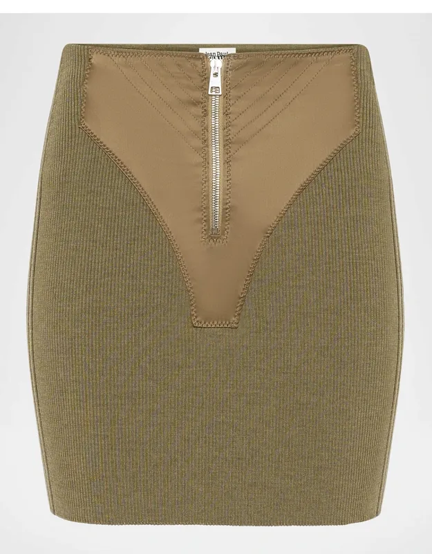 Merino Wool Rib Trompe L'oeil Zip Mini Skirt