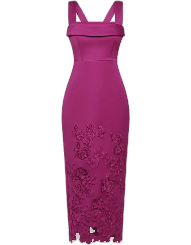 Floral Applique Midi Sheath Dress