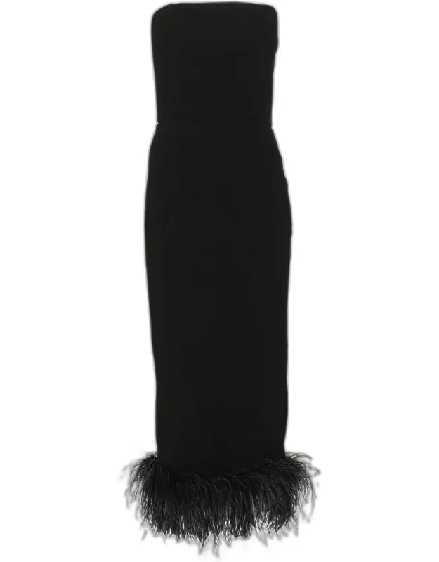 Crepe And Ostrich Feather Tube Midi Dress