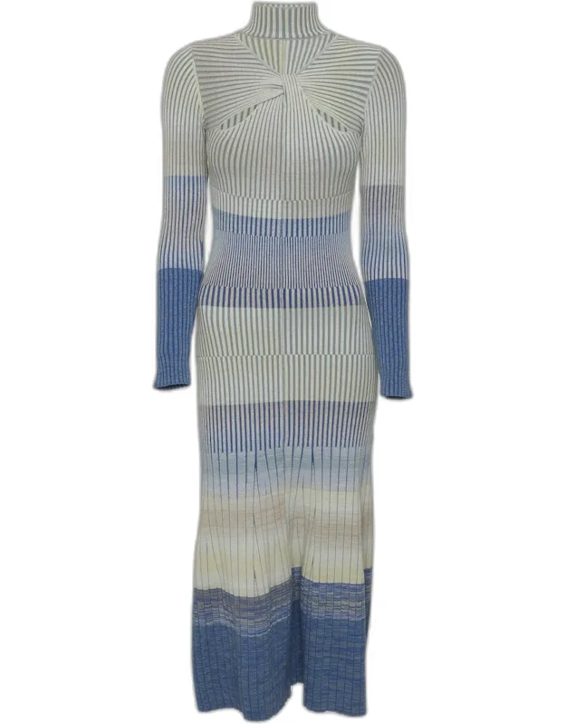 Multicolor Dye Rib Knit Long Sleeve Midi Dress
