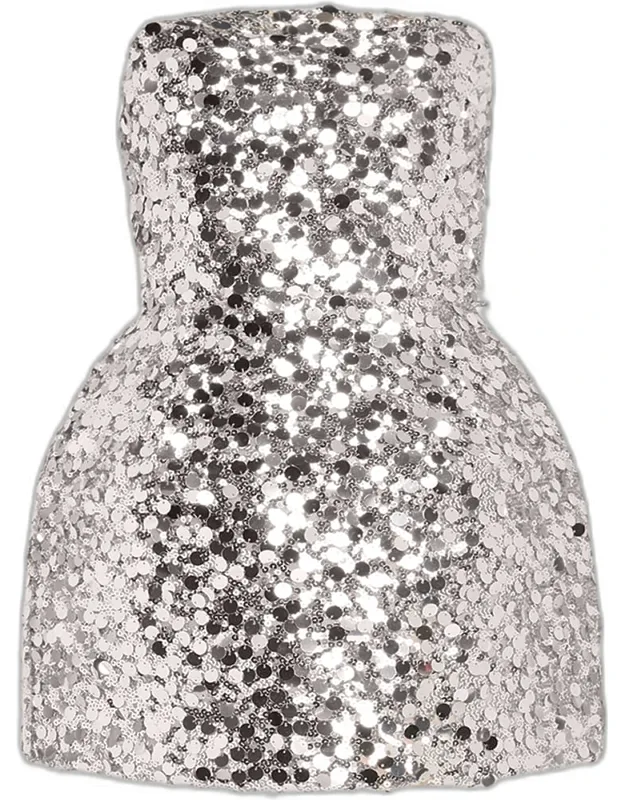 Strapless Lace-up Sequin Mini Dress