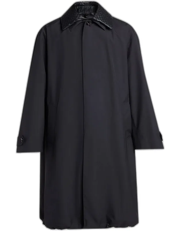 Leather Intrecciato-collar Overcoat