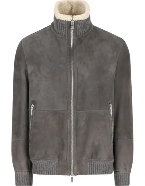 Shearling-trim Ribbed Jacket
