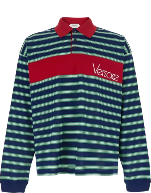 Logo-detail Striped Long-sleeve Polo Shirt