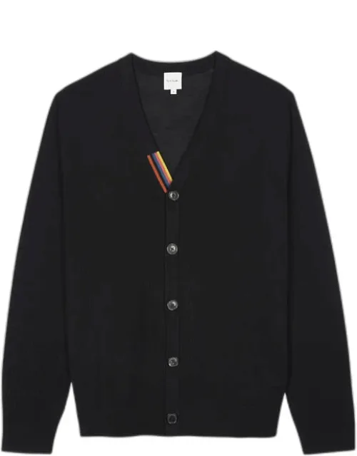 Merino Wool Cardigan With 'artist Stripe' Trim