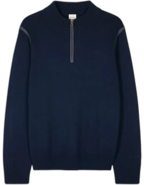 Contrast-seam Half-zip Sweater