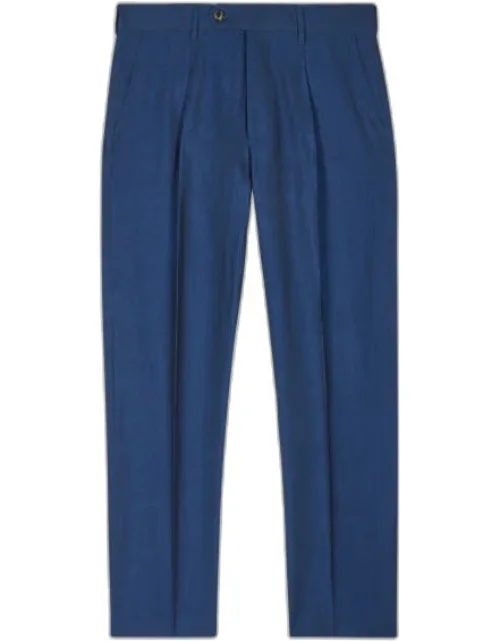 Tapered-fit Indigo Cotton-linen Pleated Trousers