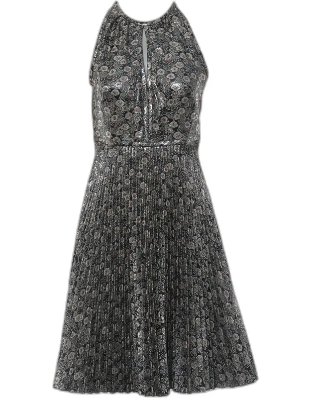 Sleeveless Metallic Pleated Dress