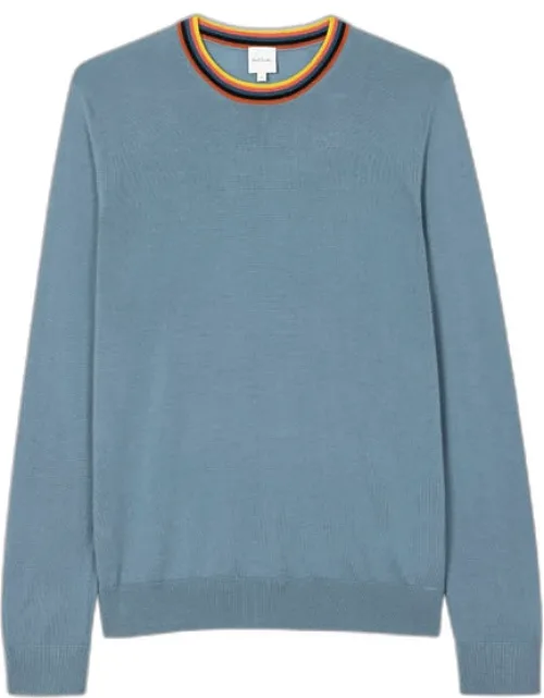 Light Blue Washable Wool 'artist Stripe' Sweater