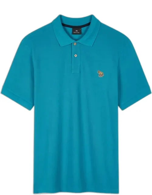 Teal Blue Organic Cotton Zebra Polo Shirt