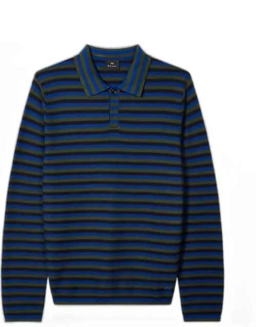 Faded Stripe Knitted Cotton Polo Shirt
