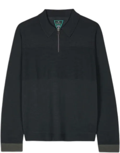 Washable Merino Knitted Zip Polo Shirt