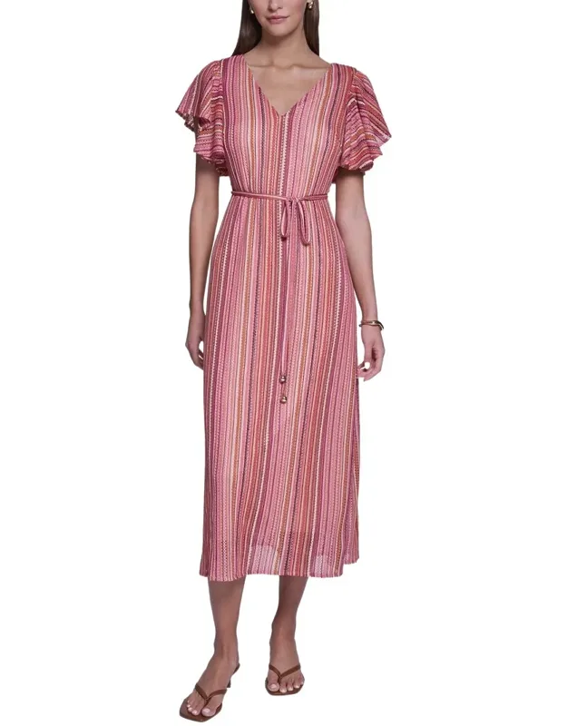 Crochet Knit Striped Maxi Dress