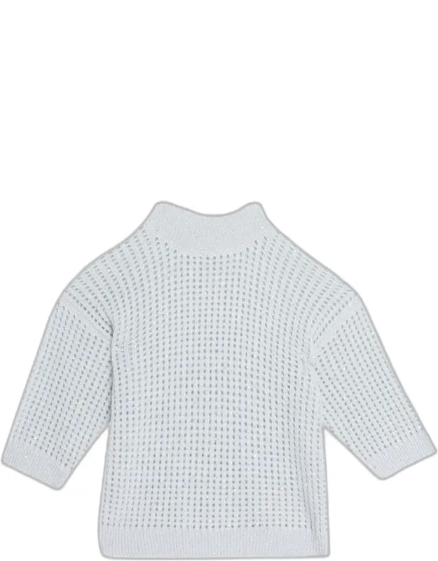 Mock-neck Sequin Open Knit Sweater