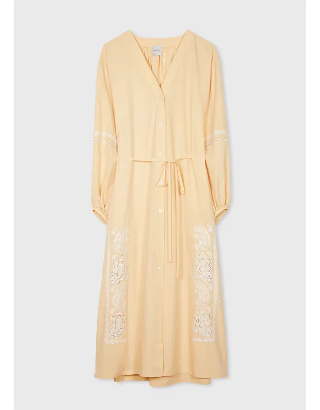 Lemon Embroidered Cotton-silk Midi Dress