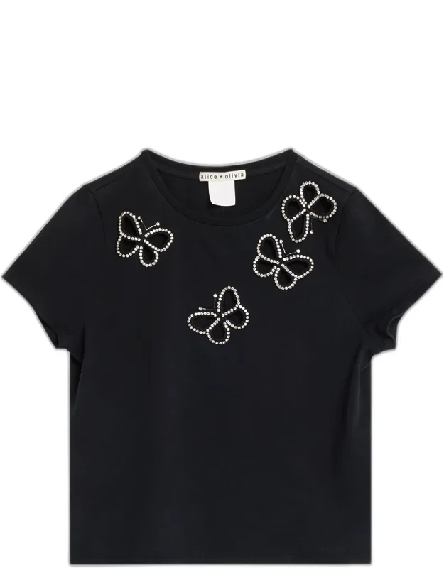 Embellished Butterfly Cropped T-shirt