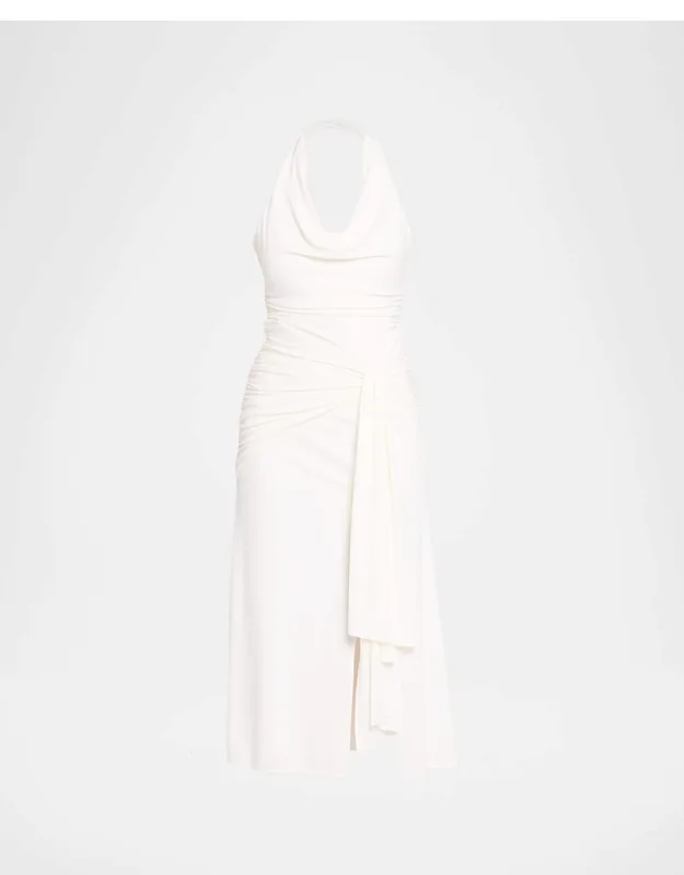 Draped Halter Midi Dress